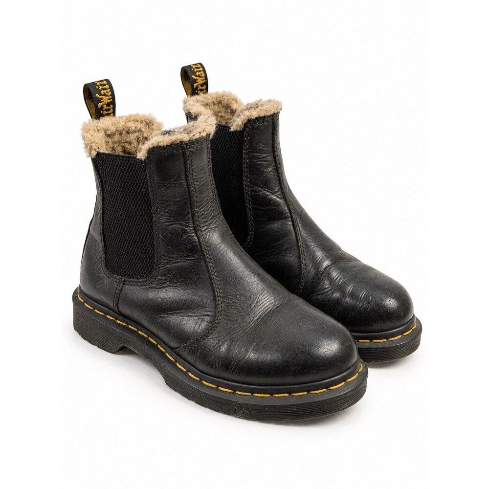 Dr. Martens 2976 Leonore Black Leather Faux Fur Lined Chelsea Boots Women’s 8